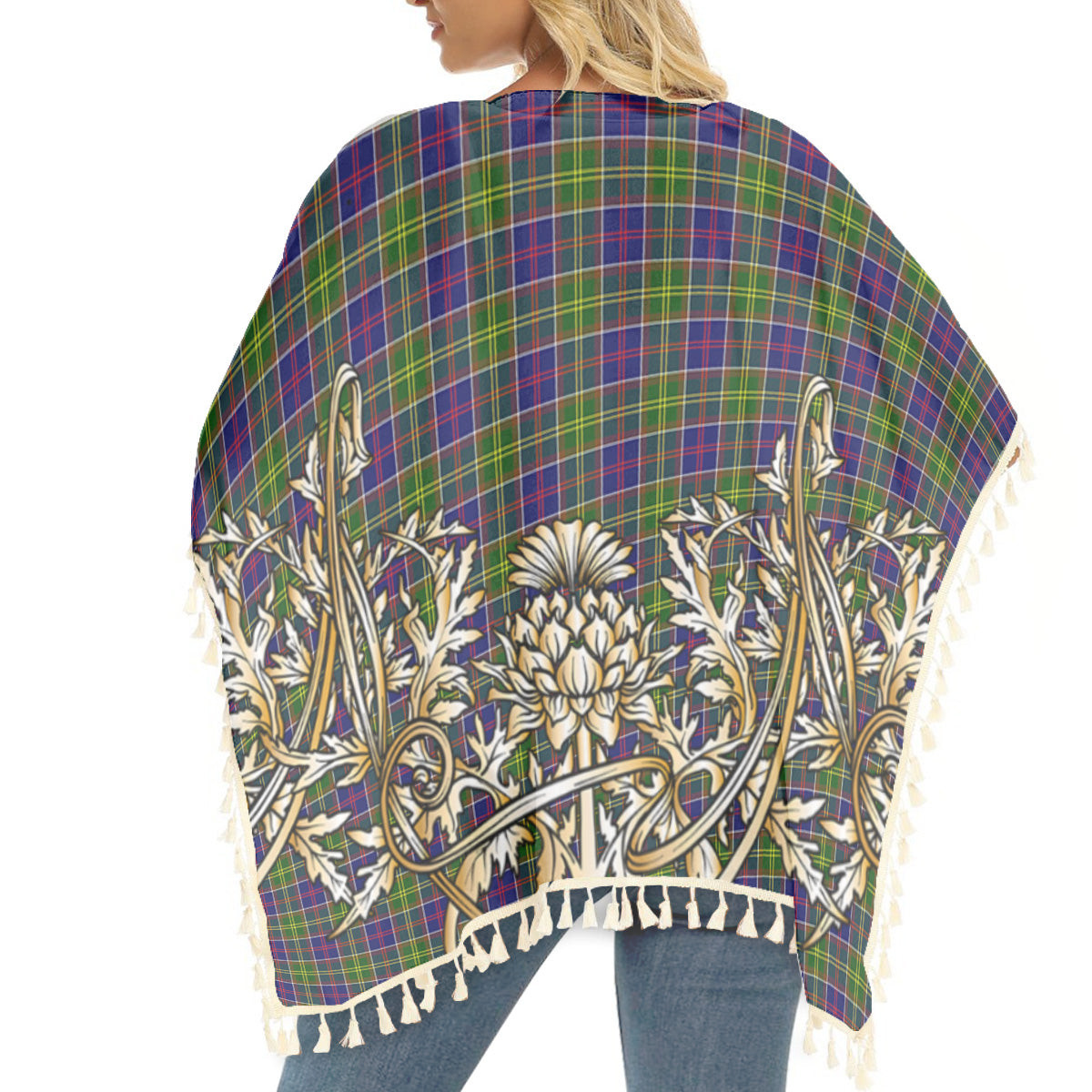 ScotsTee Shop Scottish Arnott Tartan Scotland Royal Golden Thistle Square Fringed Shawl