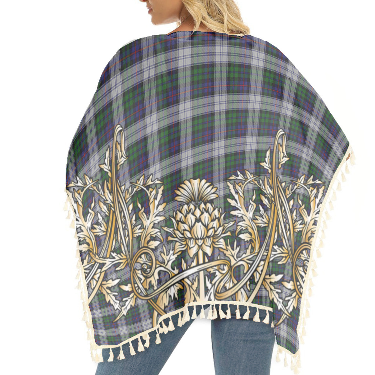 ScotsTee Shop Scottish Argyle Dress Tartan Scotland Royal Golden Thistle Square Fringed Shawl