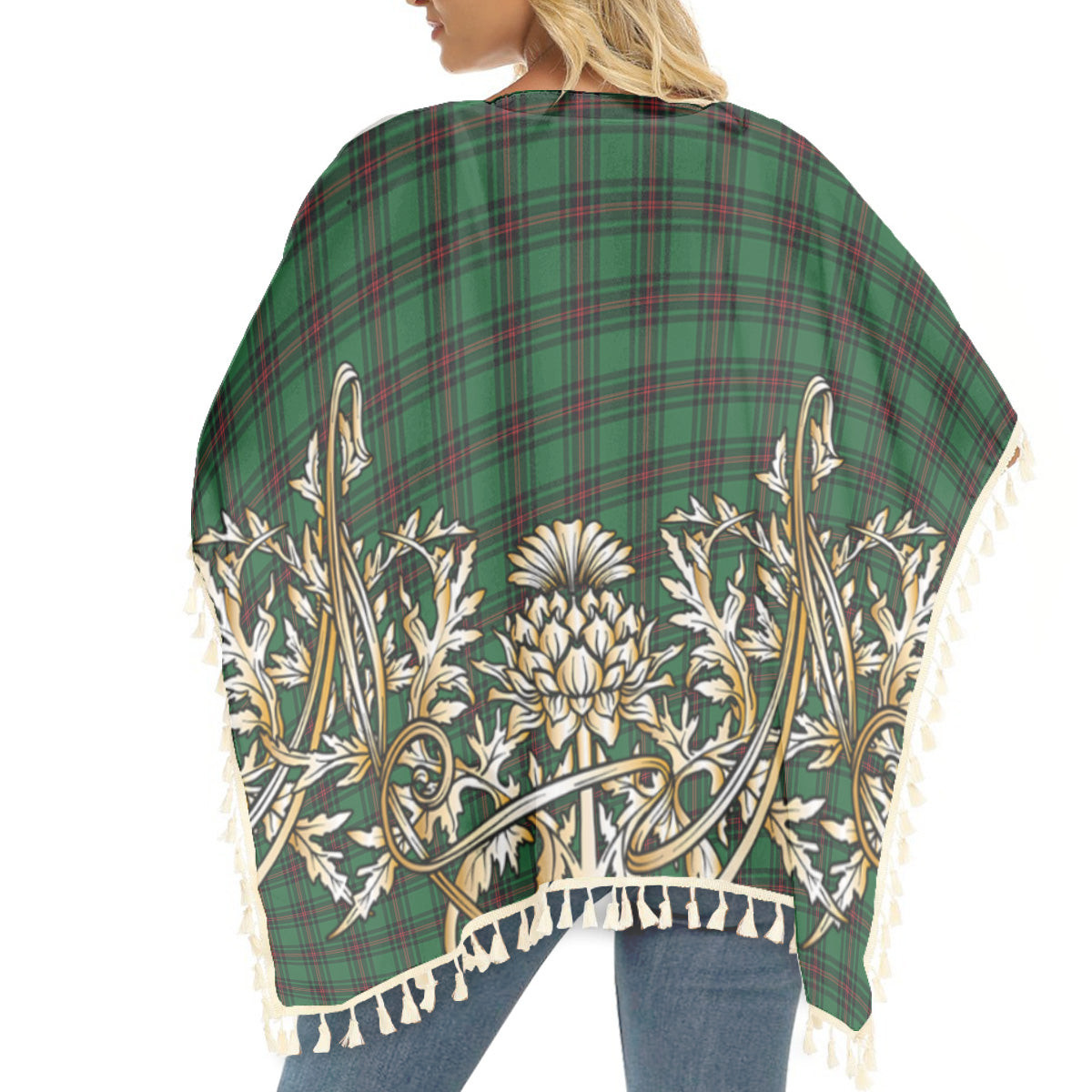 ScotsTee Shop Scottish Anstruther Tartan Scotland Royal Golden Thistle Square Fringed Shawl