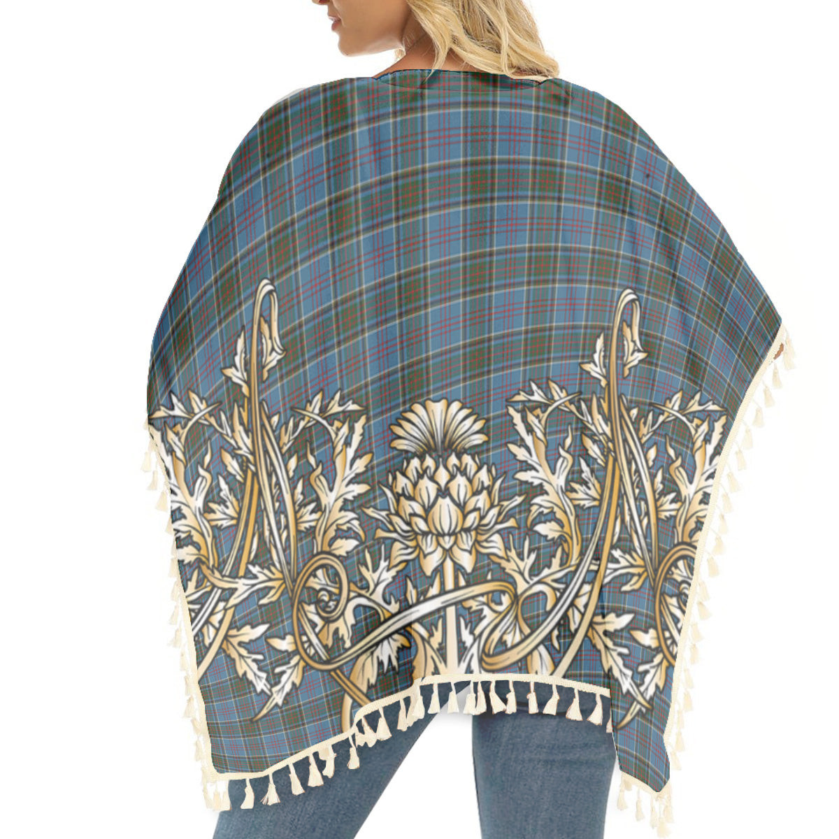 ScotsTee Shop Scottish Anderson Old Makinlay Tartan Scotland Royal Golden Thistle Square Fringed Shawl