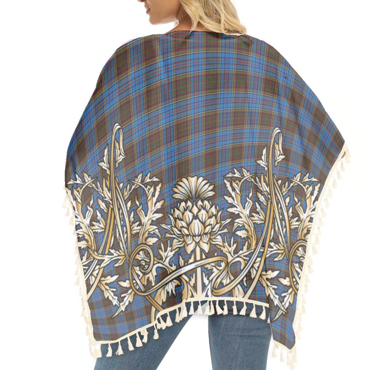ScotsTee Shop Scottish Anderson Coulson Bonner 2 Tartan Scotland Royal Golden Thistle Square Fringed Shawl
