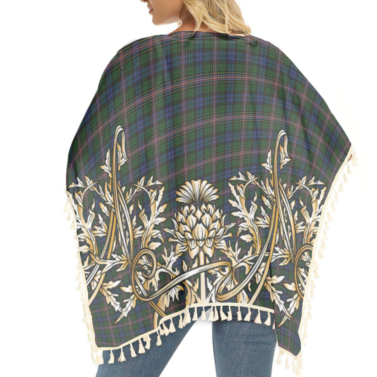 ScotsTee Shop Scottish Alison Tartan Scotland Royal Golden Thistle Square Fringed Shawl