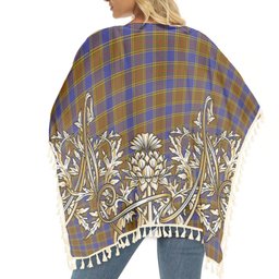 ScotsTee Shop Scottish Balfour Modern Tartan Scotland Royal Golden Thistle Square Fringed Shawl