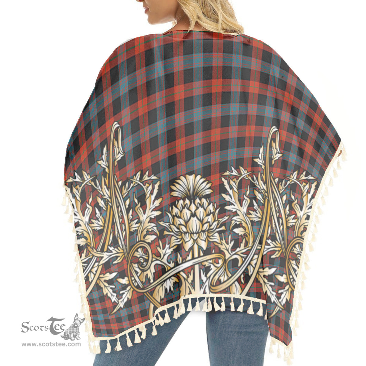ScotsTee Shop Scottish Broun Ancient Tartan Scotland Royal Golden Thistle Square Fringed Shawl
