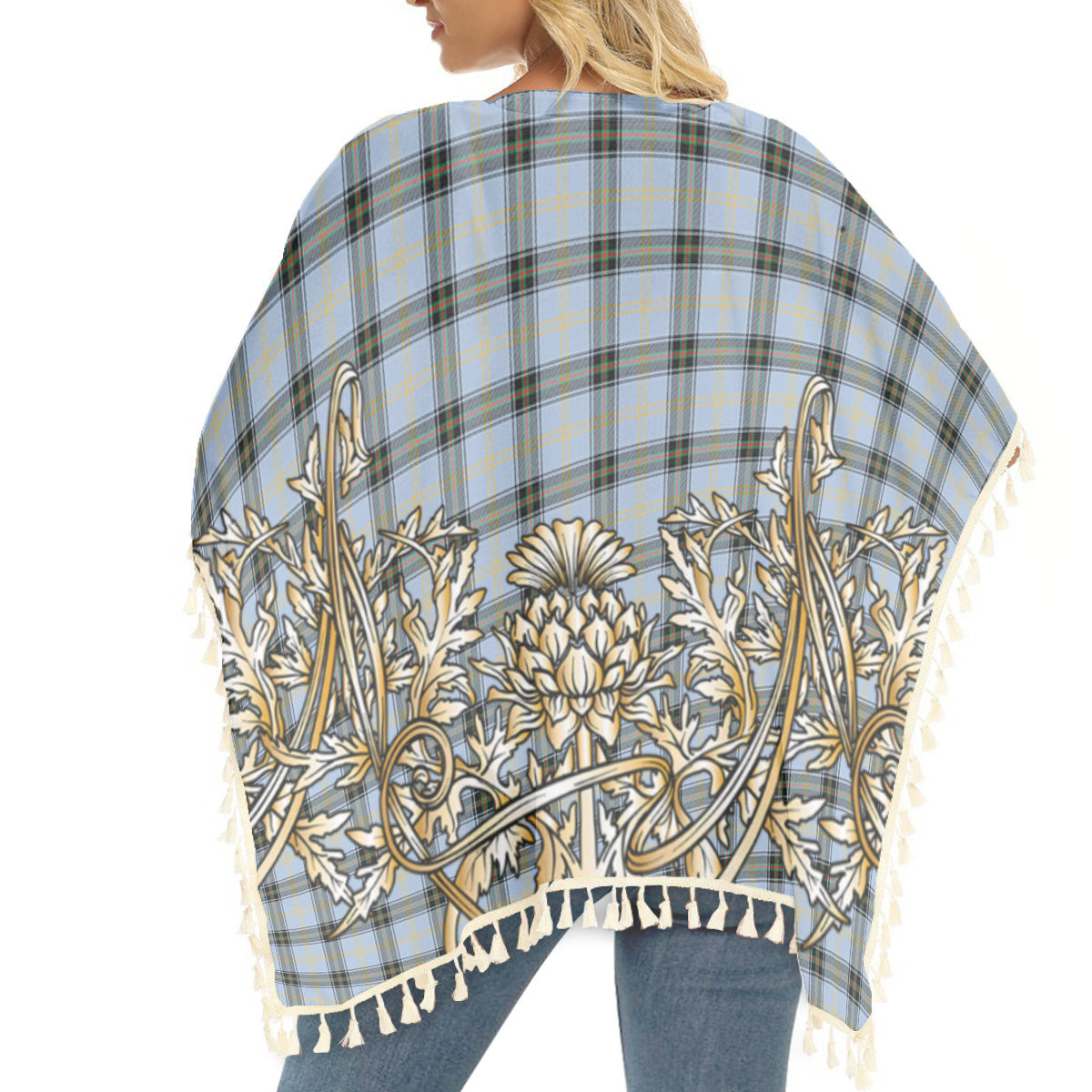 ScotsTee Shop Scottish Bell of the Borders Ancient Tartan Scotland Royal Golden Thistle Square Fringed Shawl