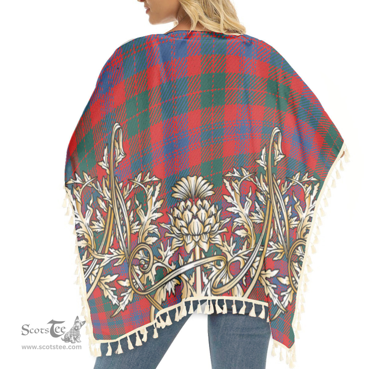 ScotsTee Shop Scottish Black Watch Pipe Band Modern Tartan Scotland Royal Golden Thistle Square Fringed Shawl