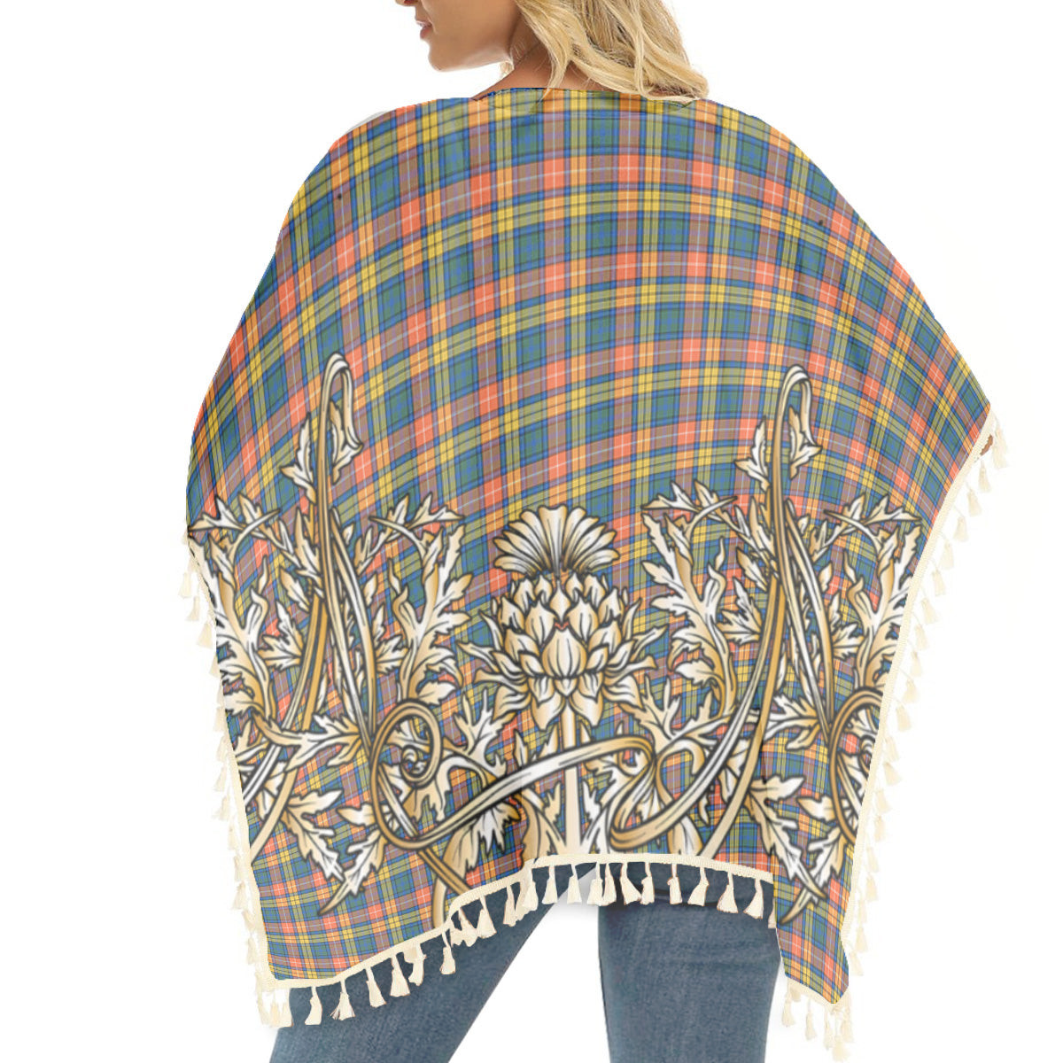 ScotsTee Shop Scottish Buchanan Ancient Tartan Scotland Royal Golden Thistle Square Fringed Shawl