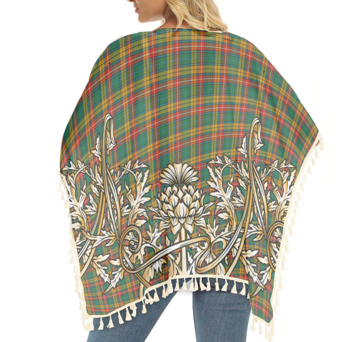 ScotsTee Shop Scottish Buchanan Ancient Clan Tartan Scotland Royal Golden Thistle Square Fringed Shawl