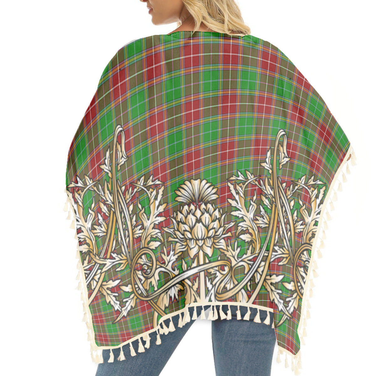 ScotsTee Shop Scottish Baxter Modern Tartan Scotland Royal Golden Thistle Square Fringed Shawl