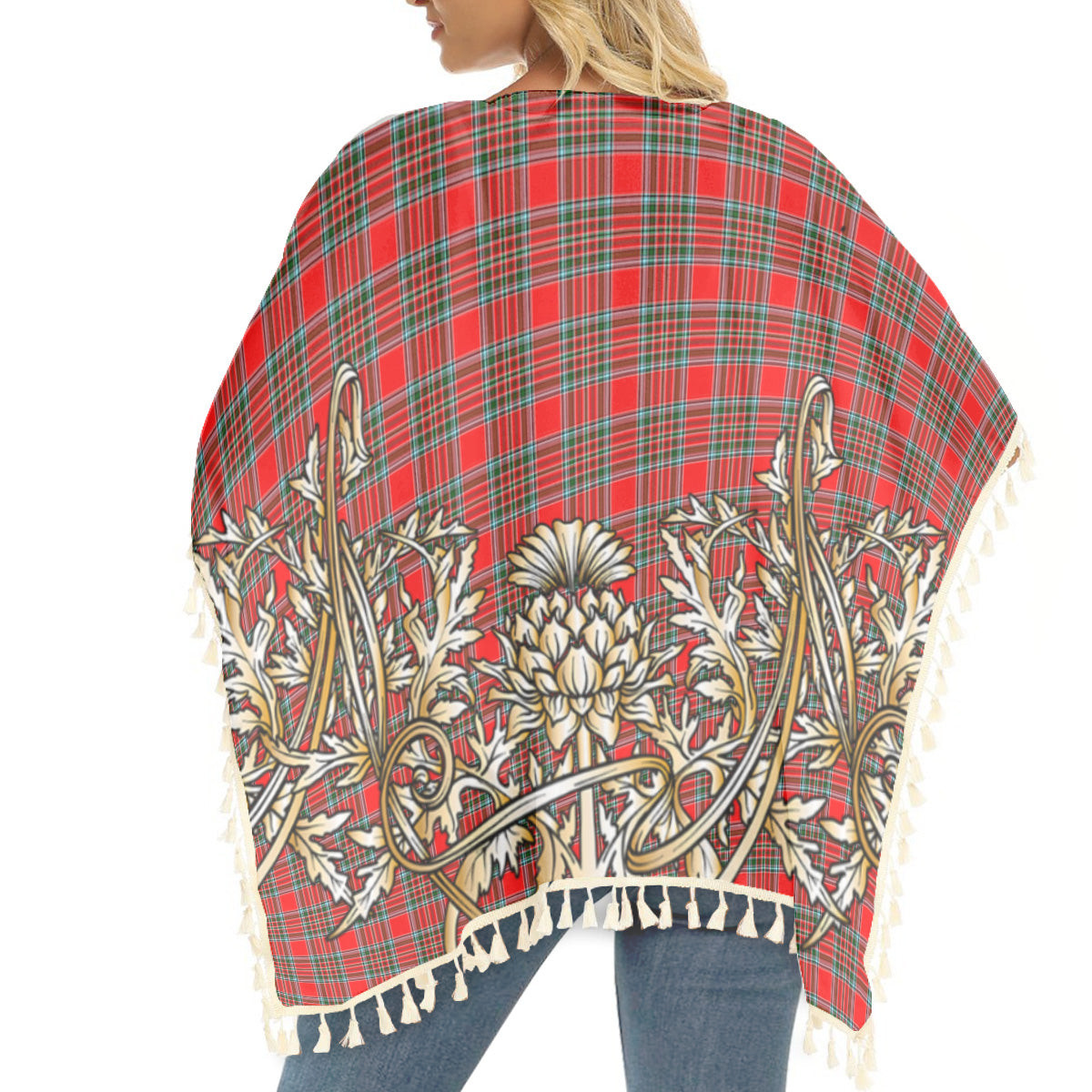 ScotsTee Shop Scottish Binning Tartan Scotland Royal Golden Thistle Square Fringed Shawl