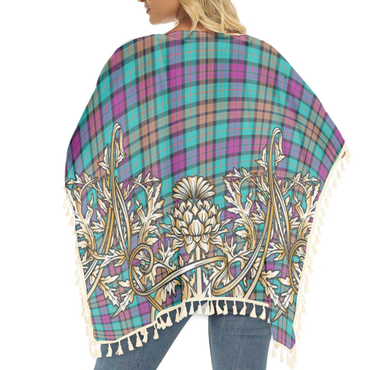 ScotsTee Shop Scottish Buchanan Inauguration Tartan Scotland Royal Golden Thistle Square Fringed Shawl
