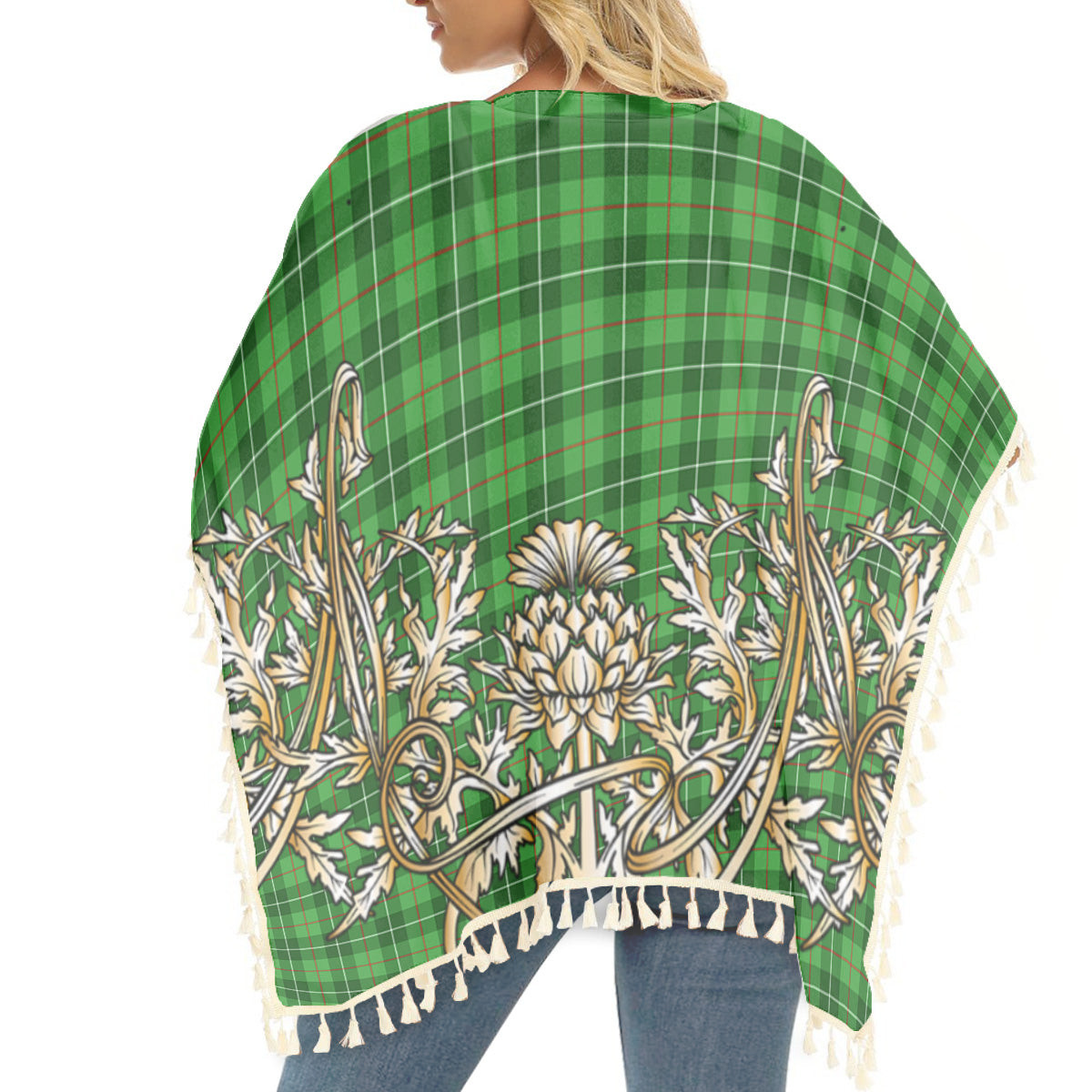ScotsTee Shop Scottish Boyle SC Tartan Scotland Royal Golden Thistle Square Fringed Shawl