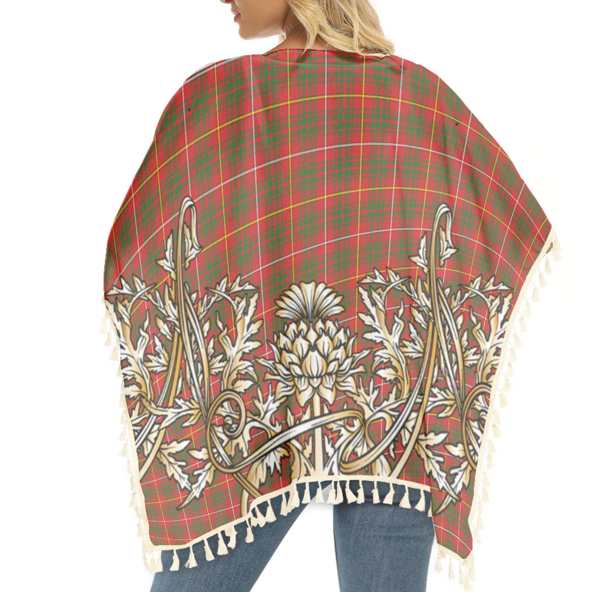 ScotsTee Shop Scottish Bruce Modern Tartan Scotland Royal Golden Thistle Square Fringed Shawl