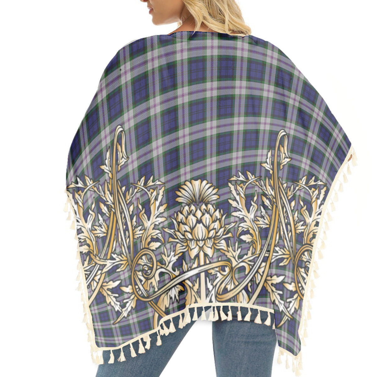 ScotsTee Shop Scottish Baird Dress Tartan Scotland Royal Golden Thistle Square Fringed Shawl