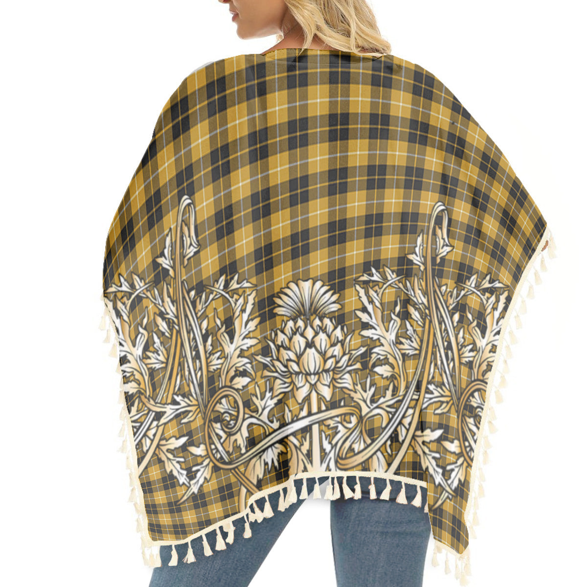 ScotsTee Shop Scottish Barclay Dress Ancient Clan Tartan Scotland Royal Golden Thistle Square Fringed Shawl