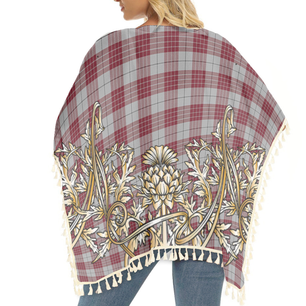 ScotsTee Shop Scottish Buchanan 1842 Tartan Scotland Royal Golden Thistle Square Fringed Shawl