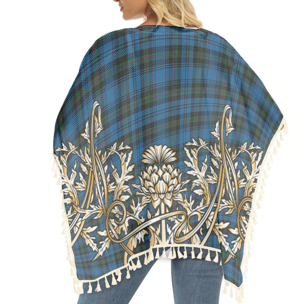 ScotsTee Shop Scottish Blanton Tartan Scotland Royal Golden Thistle Square Fringed Shawl