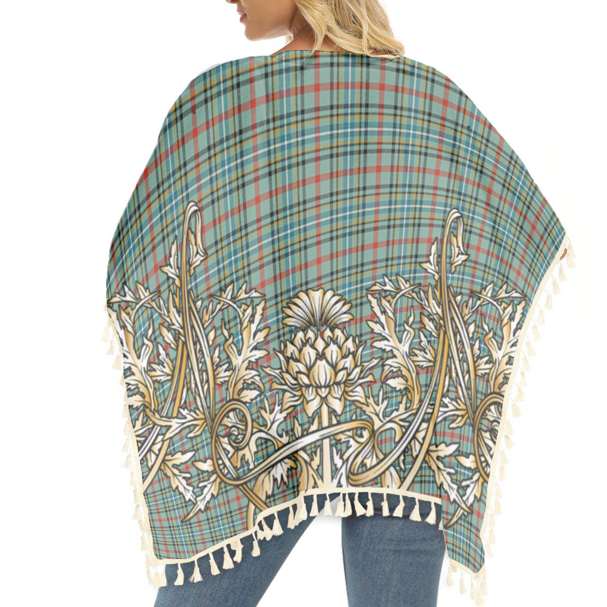 ScotsTee Shop Scottish Bisset Ancient Tartan Scotland Royal Golden Thistle Square Fringed Shawl