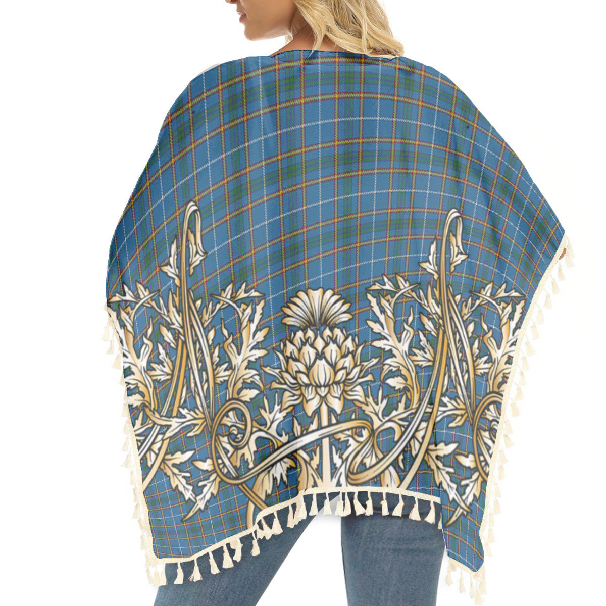 ScotsTee Shop Scottish Bains of Caithness Tartan Scotland Royal Golden Thistle Square Fringed Shawl