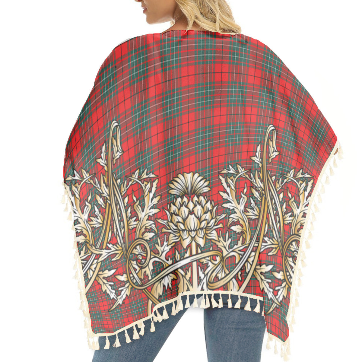 ScotsTee Shop Scottish Cheyne Tartan Scotland Royal Golden Thistle Square Fringed Shawl