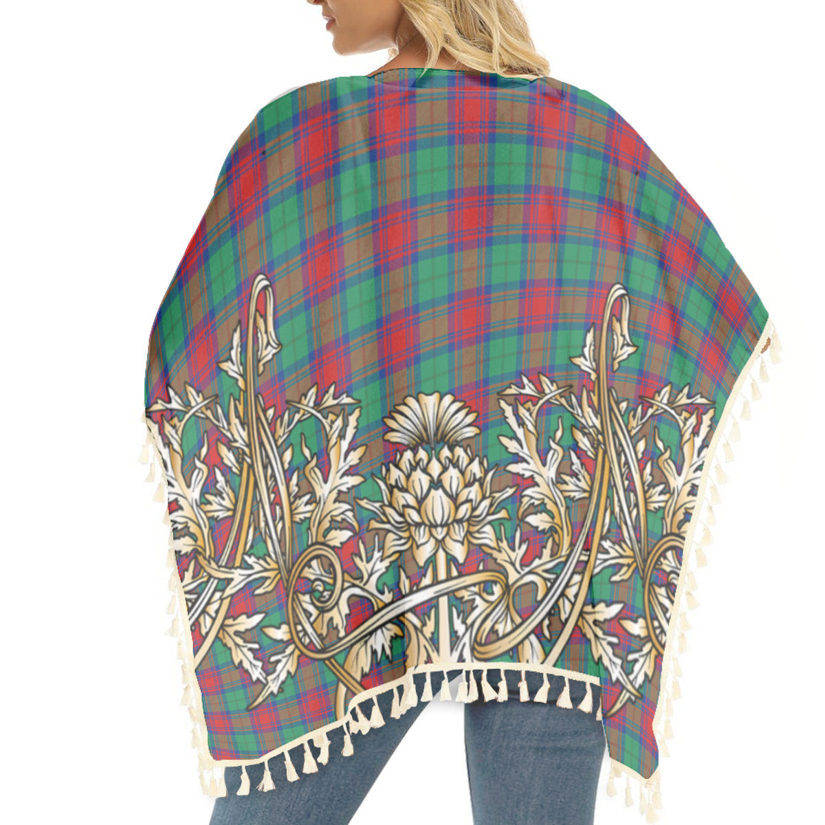 ScotsTee Shop Scottish Cranstoun Dress Modern Tartan Scotland Royal Golden Thistle Square Fringed Shawl