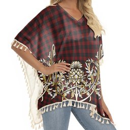 ScotsTee Shop Scottish Cameron Black and Red Tartan Scotland Royal Golden Thistle Square Fringed Shawl