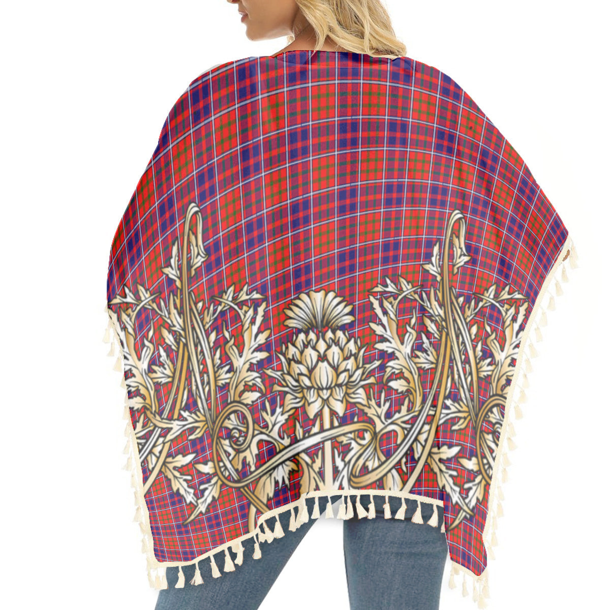 ScotsTee Shop Scottish Cameron of Lochiel Modern Tartan Scotland Royal Golden Thistle Square Fringed Shawl