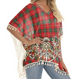 ScotsTee Shop Scottish Chisholm of Strathglass Modern Tartan Scotland Royal Golden Thistle Square Fringed Shawl
