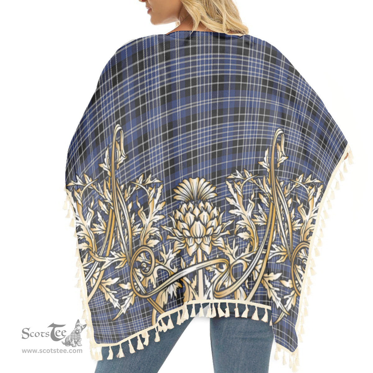 ScotsTee Shop Scottish Clarke Tartan Scotland Royal Golden Thistle Square Fringed Shawl
