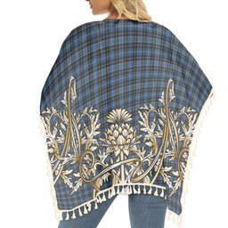 ScotsTee Shop Scottish Clergy Blue Tartan Scotland Royal Golden Thistle Square Fringed Shawl