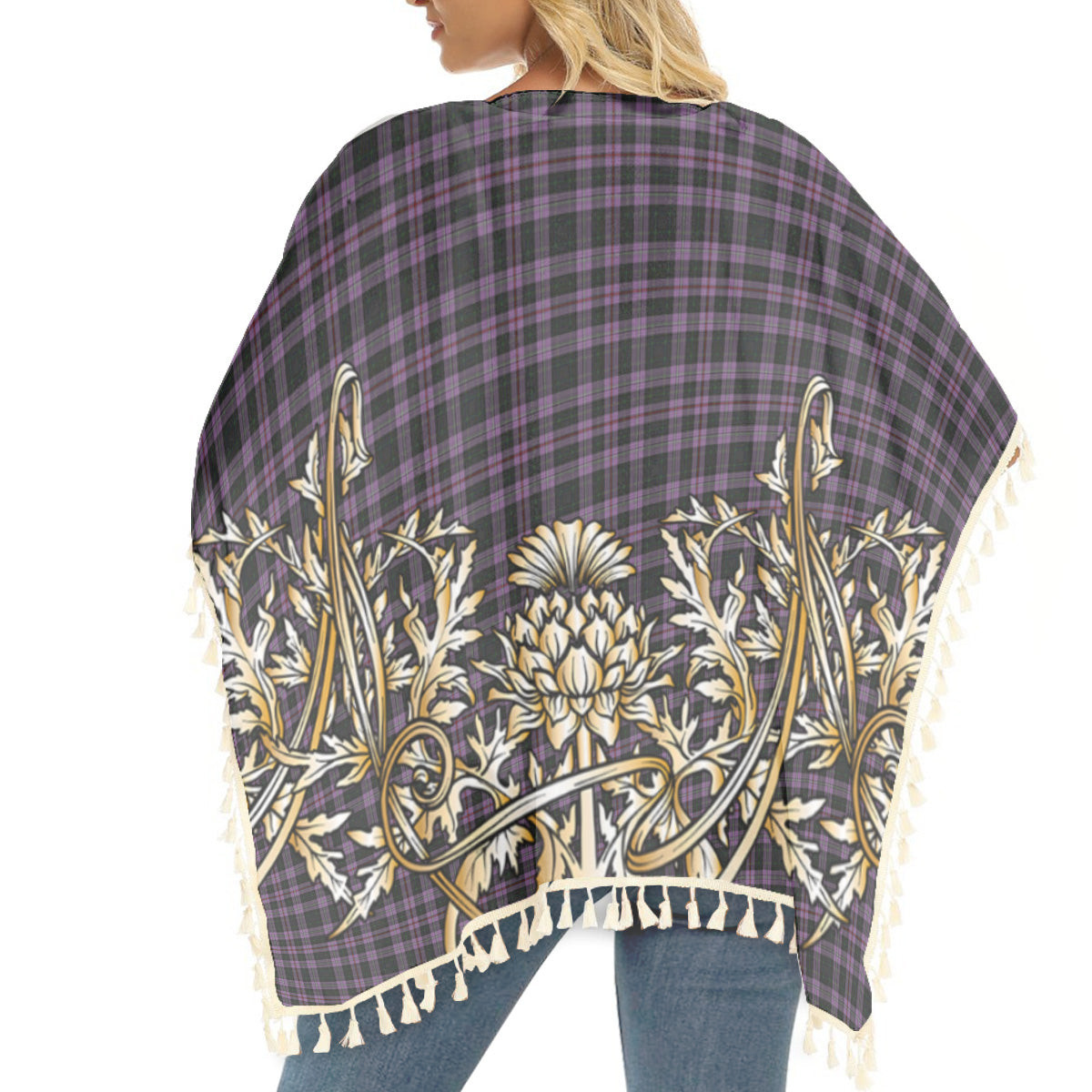 ScotsTee Shop Scottish Chapman Tartan Scotland Royal Golden Thistle Square Fringed Shawl