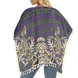 ScotsTee Shop Scottish Colquhoun 3 Tartan Scotland Royal Golden Thistle Square Fringed Shawl