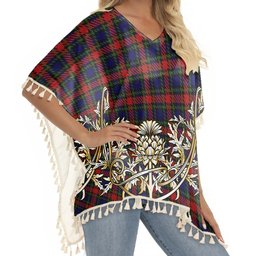 ScotsTee Shop Scottish Clark Red Tartan Scotland Royal Golden Thistle Square Fringed Shawl
