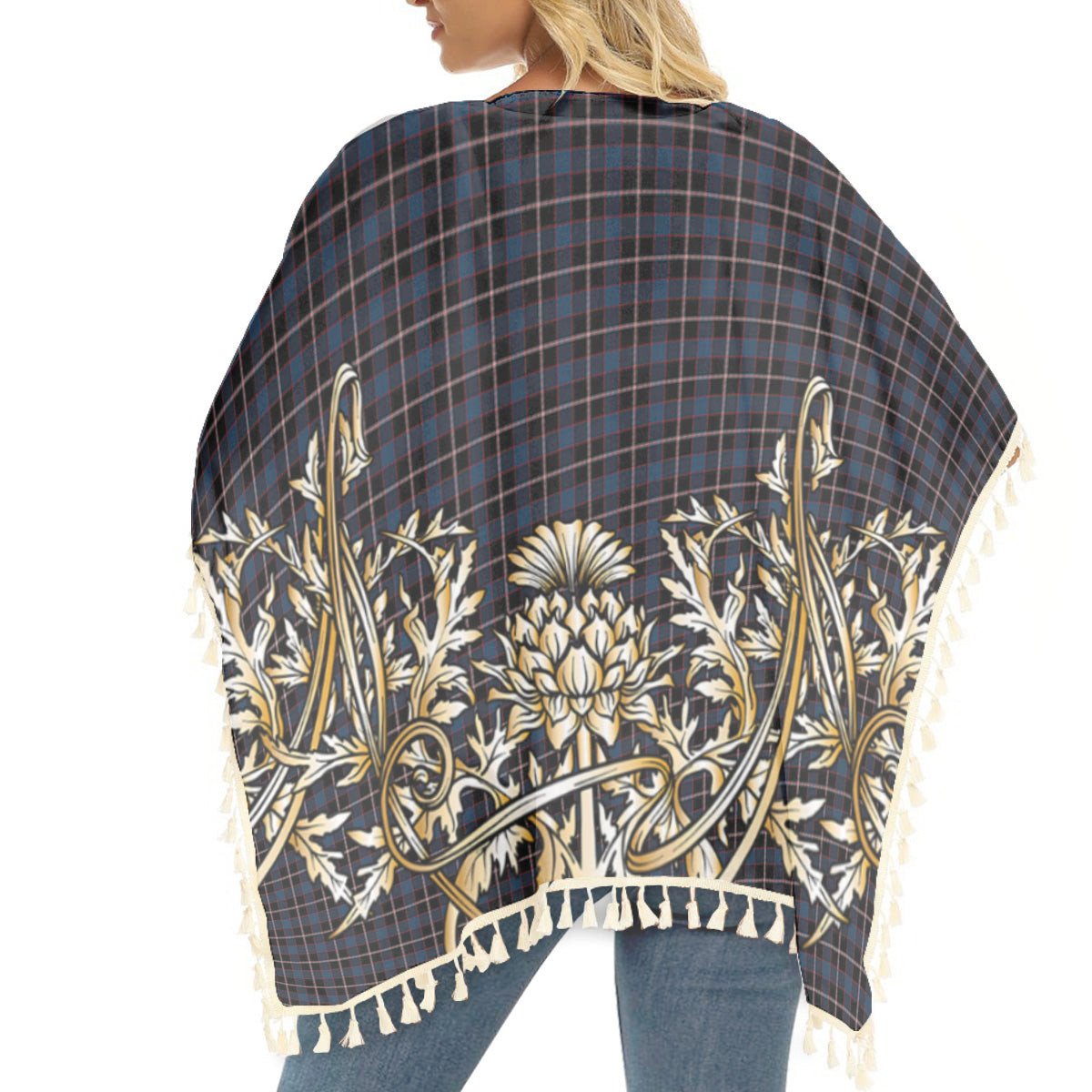 ScotsTee Shop Scottish Christie (2016) Tartan Scotland Royal Golden Thistle Square Fringed Shawl