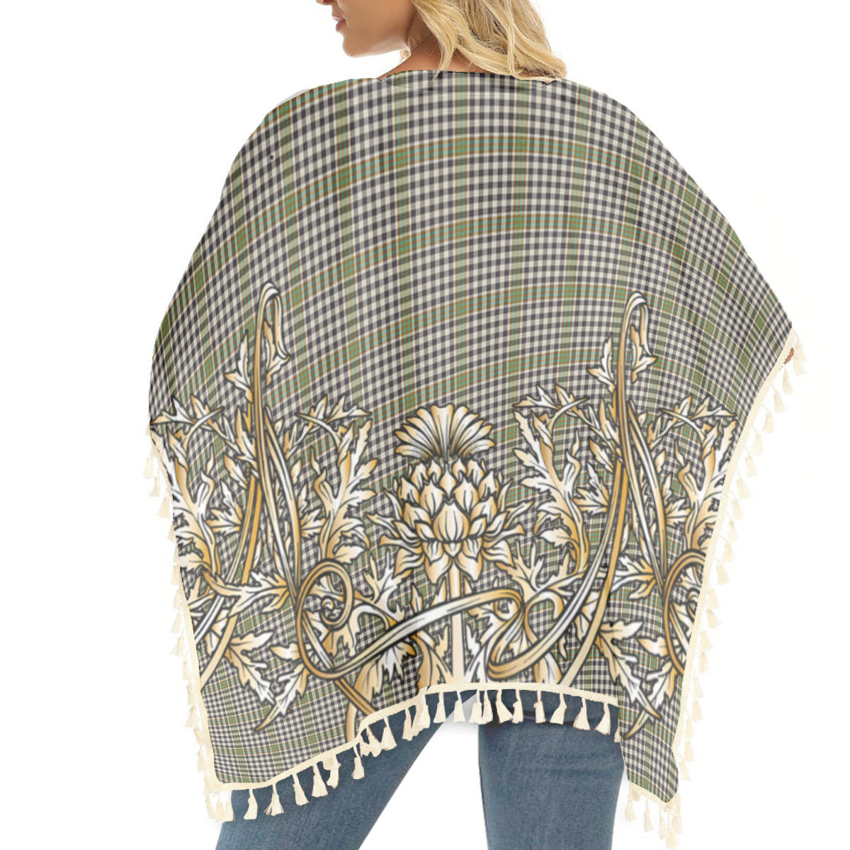 ScotsTee Shop Scottish Burns Check Tartan Scotland Royal Golden Thistle Square Fringed Shawl