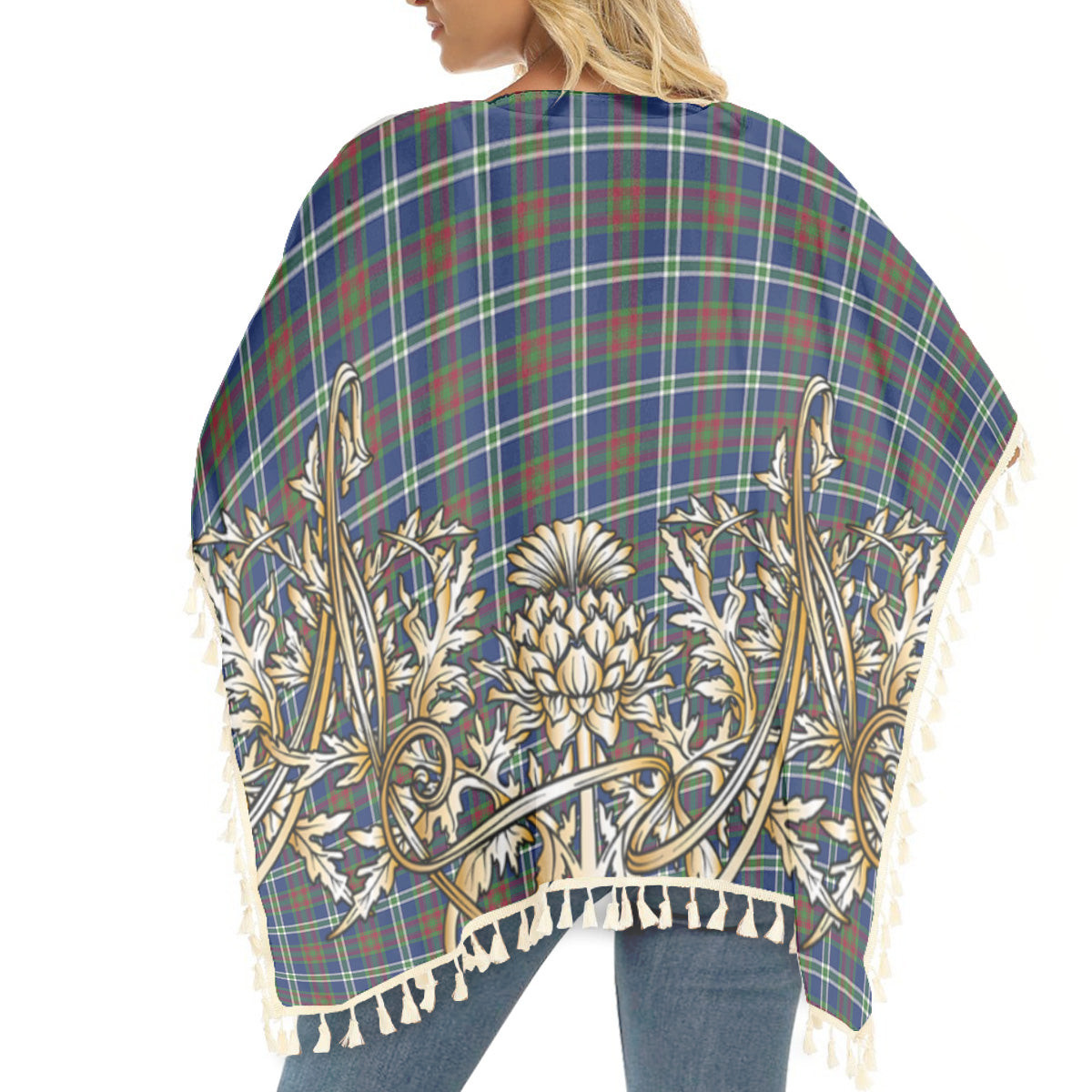 ScotsTee Shop Scottish Cathcart Modern Tartan Scotland Royal Golden Thistle Square Fringed Shawl