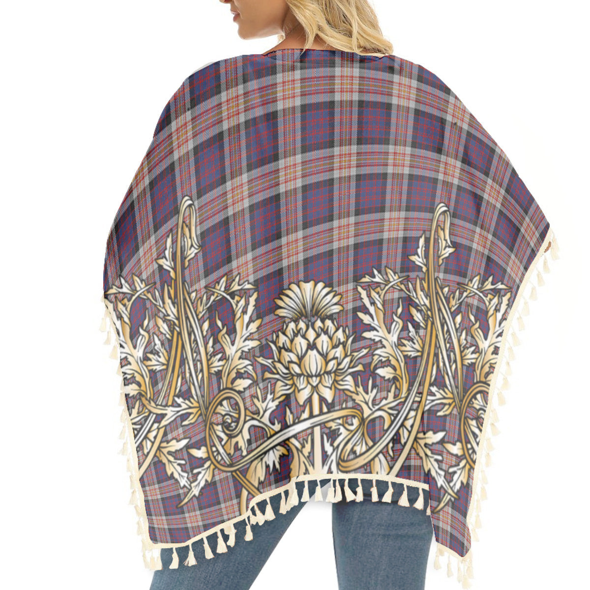 ScotsTee Shop Scottish Carnegie 2 Tartan Scotland Royal Golden Thistle Square Fringed Shawl