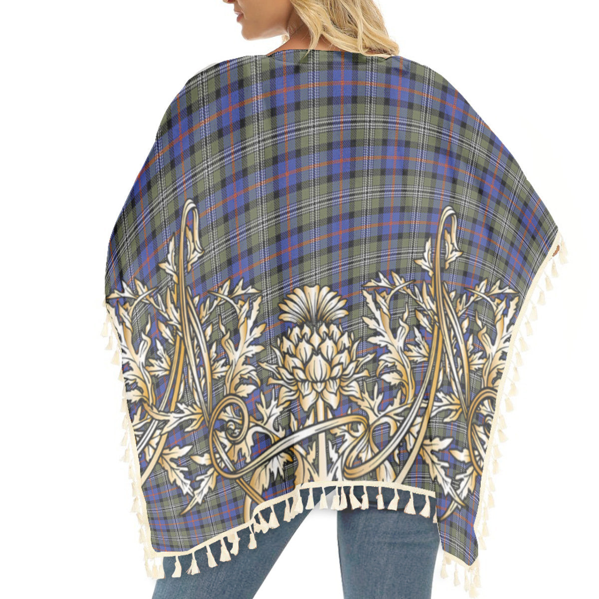 ScotsTee Shop Scottish Clan Logan Society International Tartan Scotland Royal Golden Thistle Square Fringed Shawl