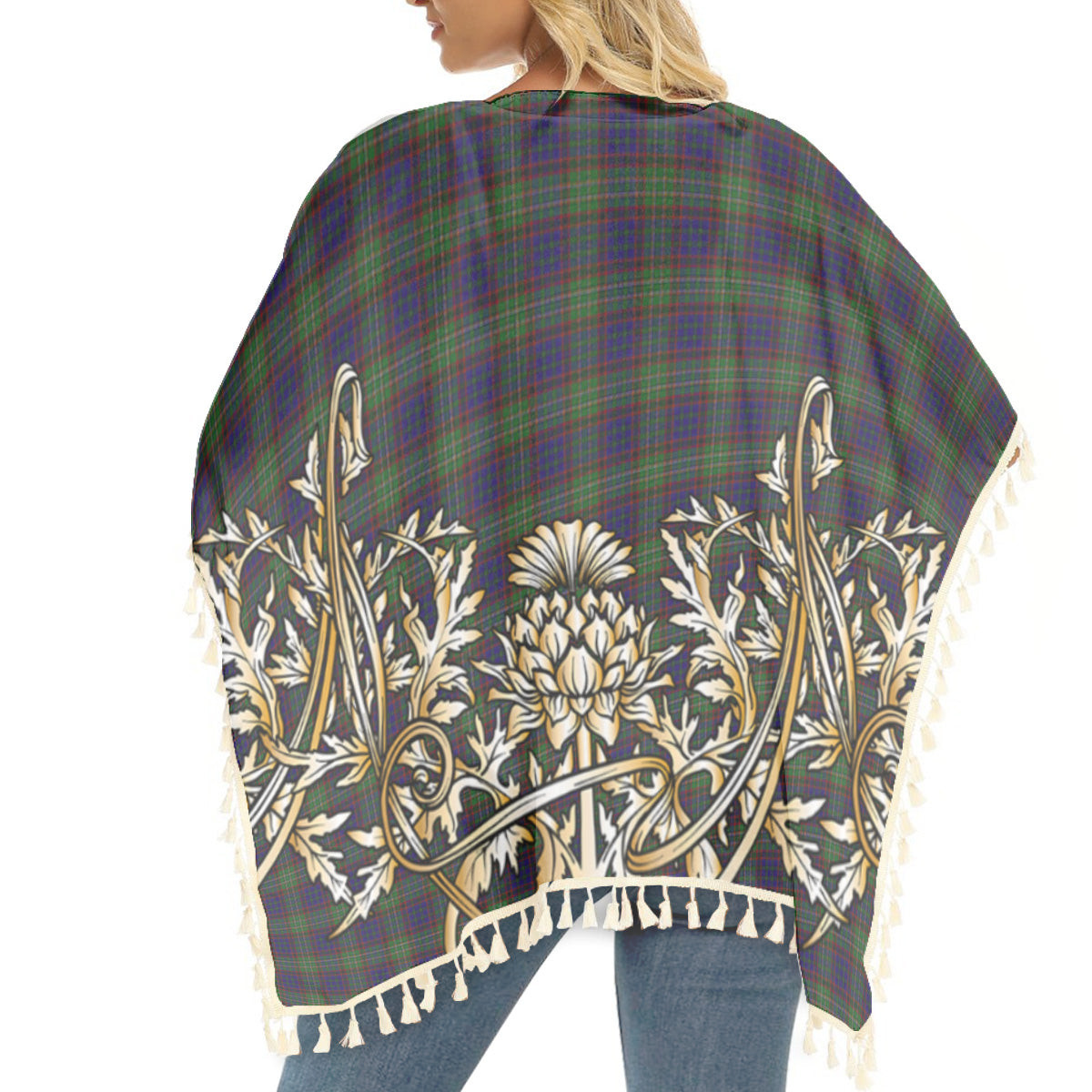 ScotsTee Shop Scottish Cunningham Hunting Tartan Scotland Royal Golden Thistle Square Fringed Shawl