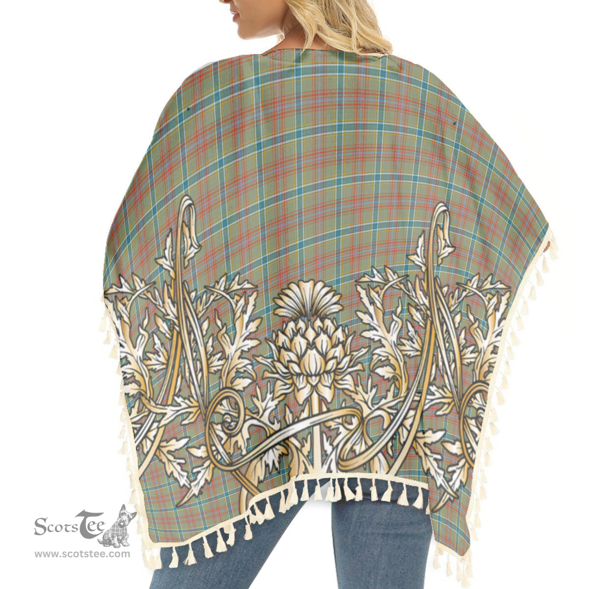 ScotsTee Shop Scottish Currie of Arran Ancient Clan Tartan Scotland Royal Golden Thistle Square Fringed Shawl