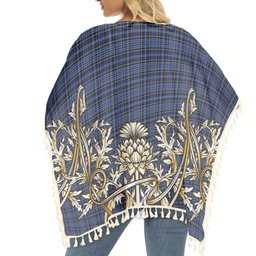 ScotsTee Shop Scottish Clergy Clark Light Blue lines 1 Tartan Scotland Royal Golden Thistle Square Fringed Shawl