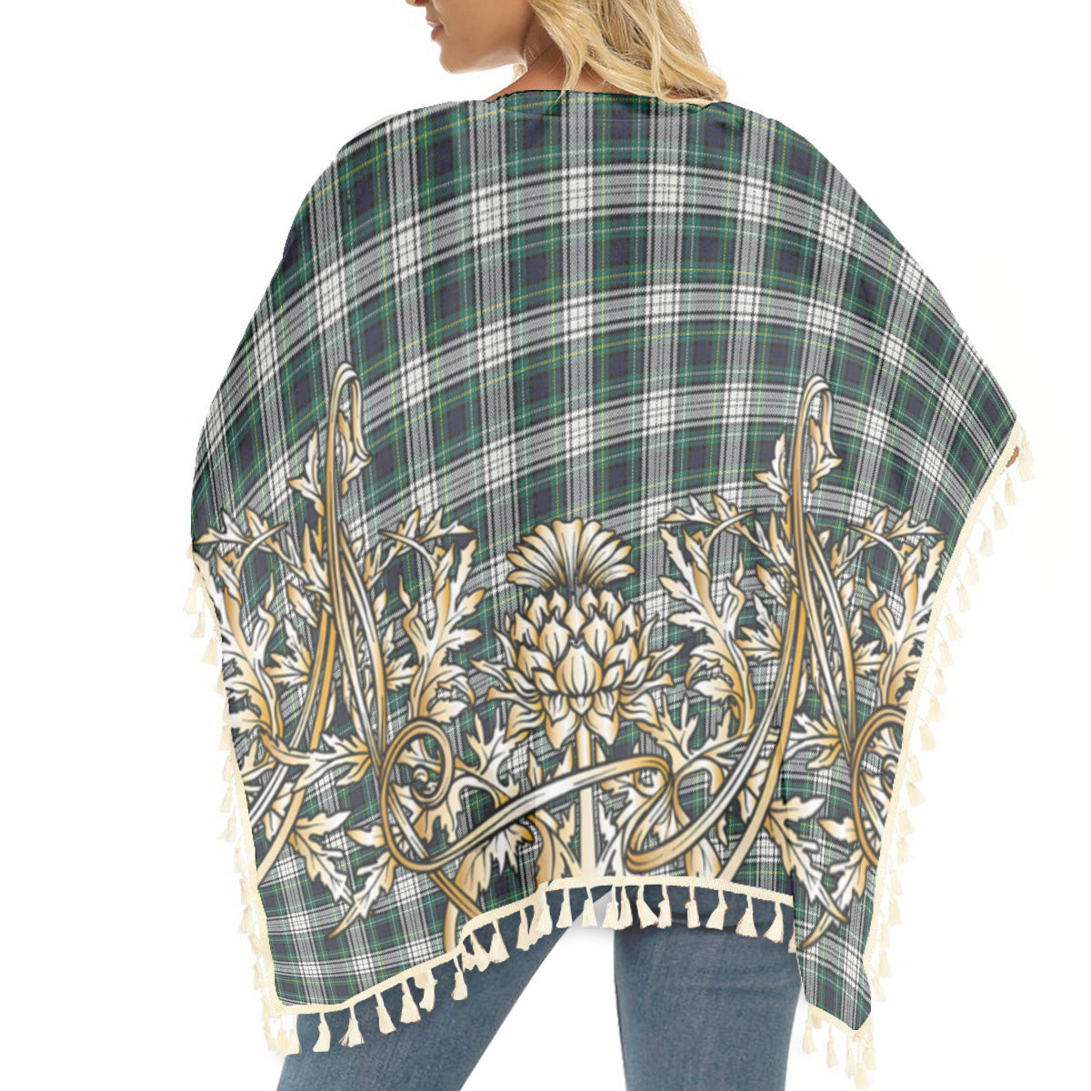 ScotsTee Shop Scottish Campbell Dress Modern Tartan Scotland Royal Golden Thistle Square Fringed Shawl