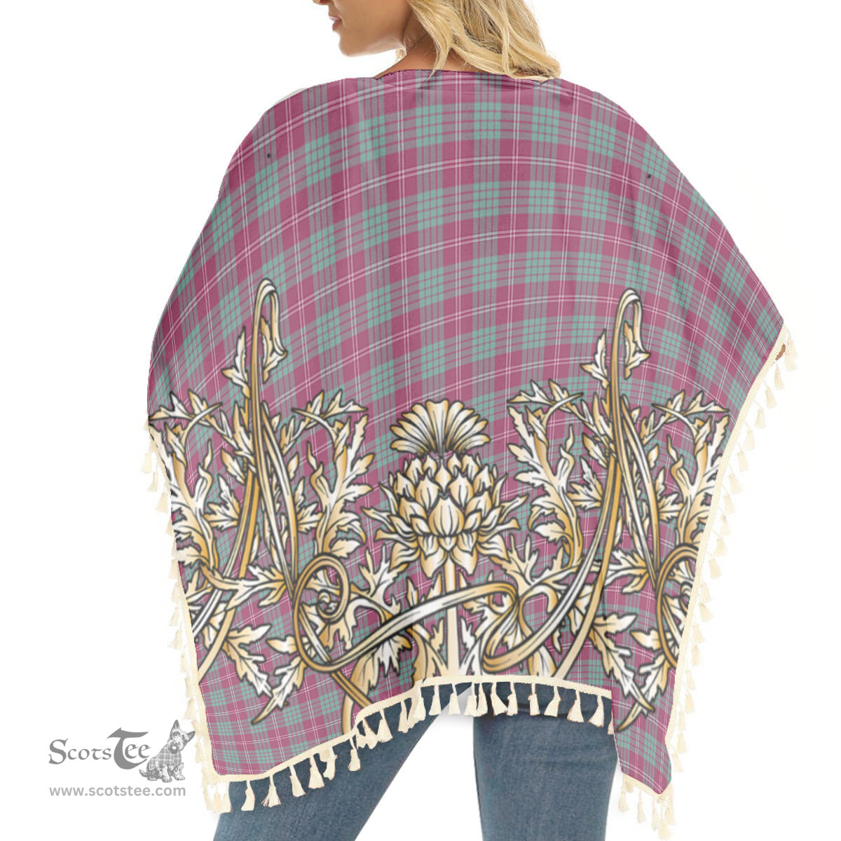 ScotsTee Shop Scottish Crawford Ancient Tartan Scotland Royal Golden Thistle Square Fringed Shawl