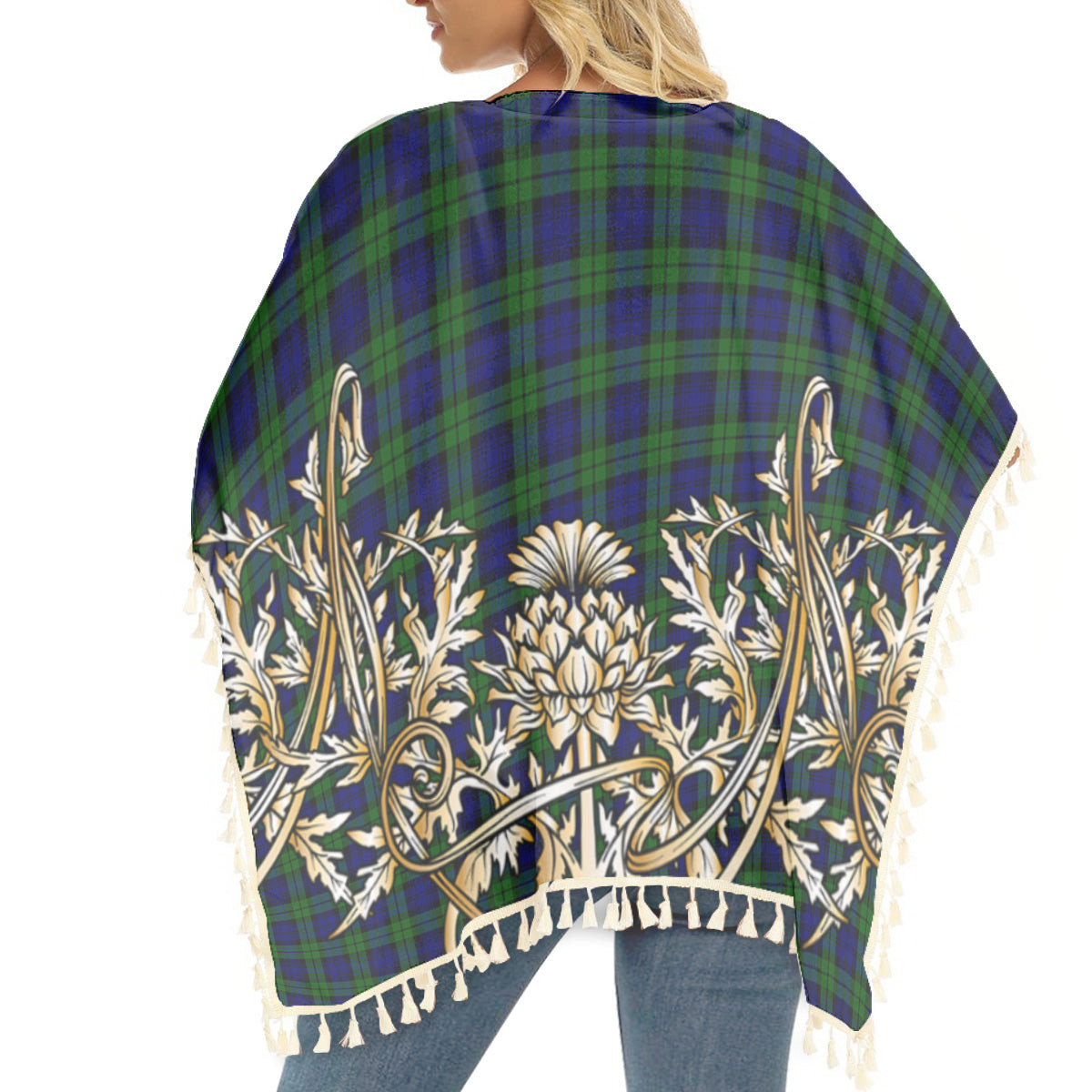 ScotsTee Shop Scottish Campbell Modern Tartan Scotland Royal Golden Thistle Square Fringed Shawl