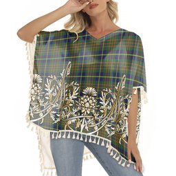 ScotsTee Shop Scottish Cameron of Lochiel Hunting Modern Tartan Scotland Royal Golden Thistle Square Fringed Shawl