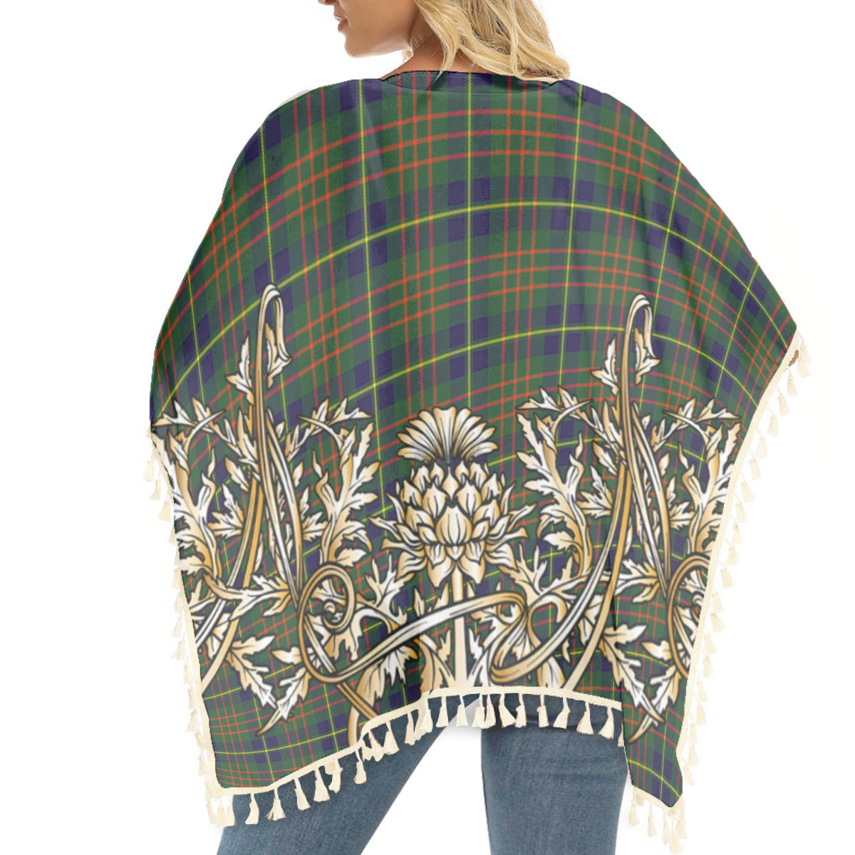 ScotsTee Shop Scottish Cameron of Lochiel Hunting Modern Tartan Scotland Royal Golden Thistle Square Fringed Shawl