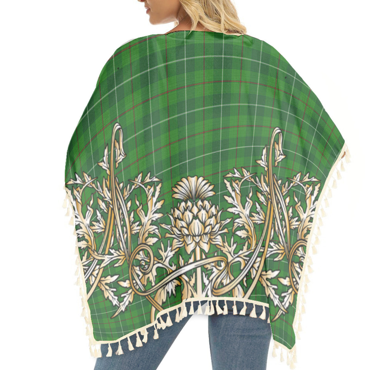 ScotsTee Shop Scottish Clephan Tartan Scotland Royal Golden Thistle Square Fringed Shawl