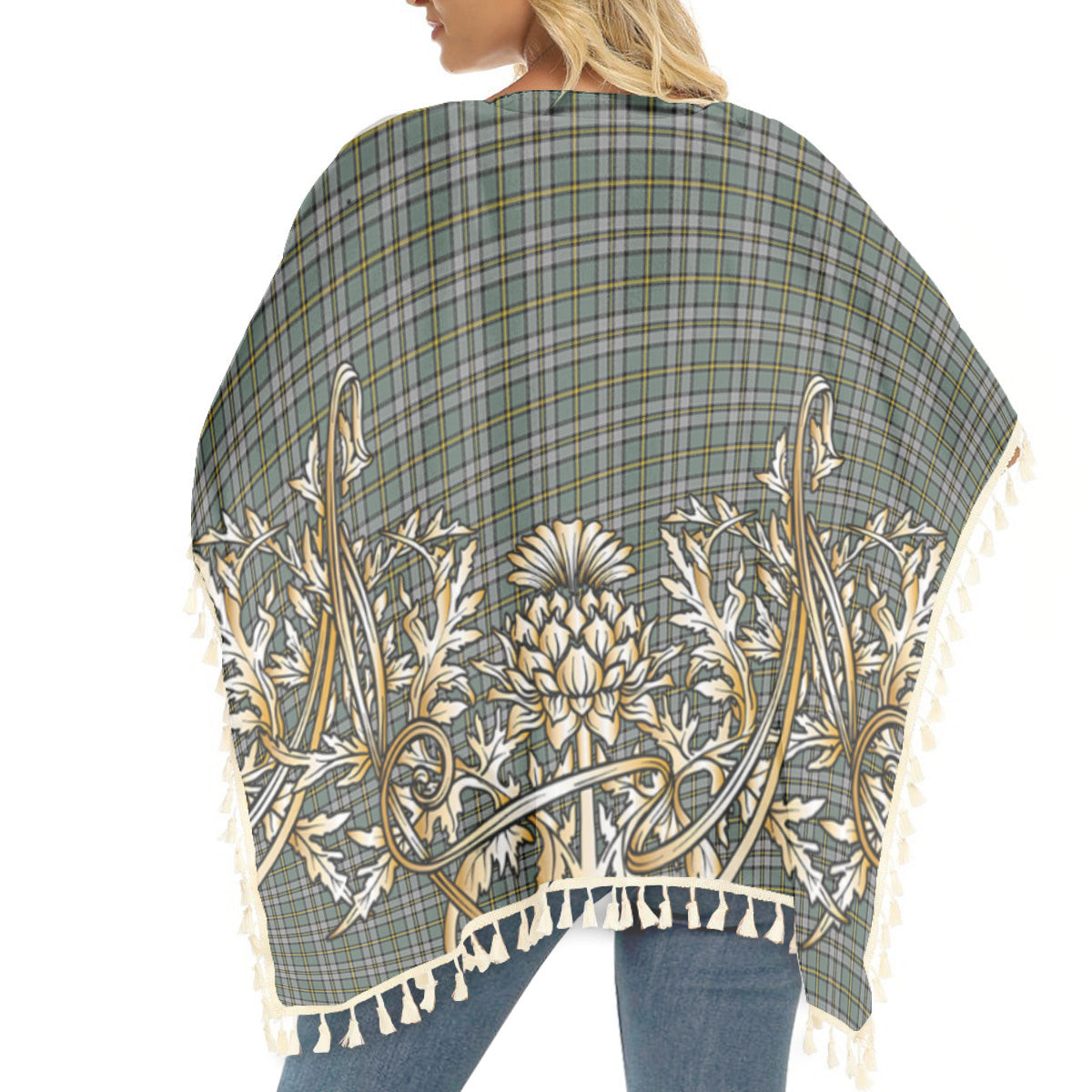 ScotsTee Shop Scottish Cape Breton Island Canada Tartan Scotland Royal Golden Thistle Square Fringed Shawl