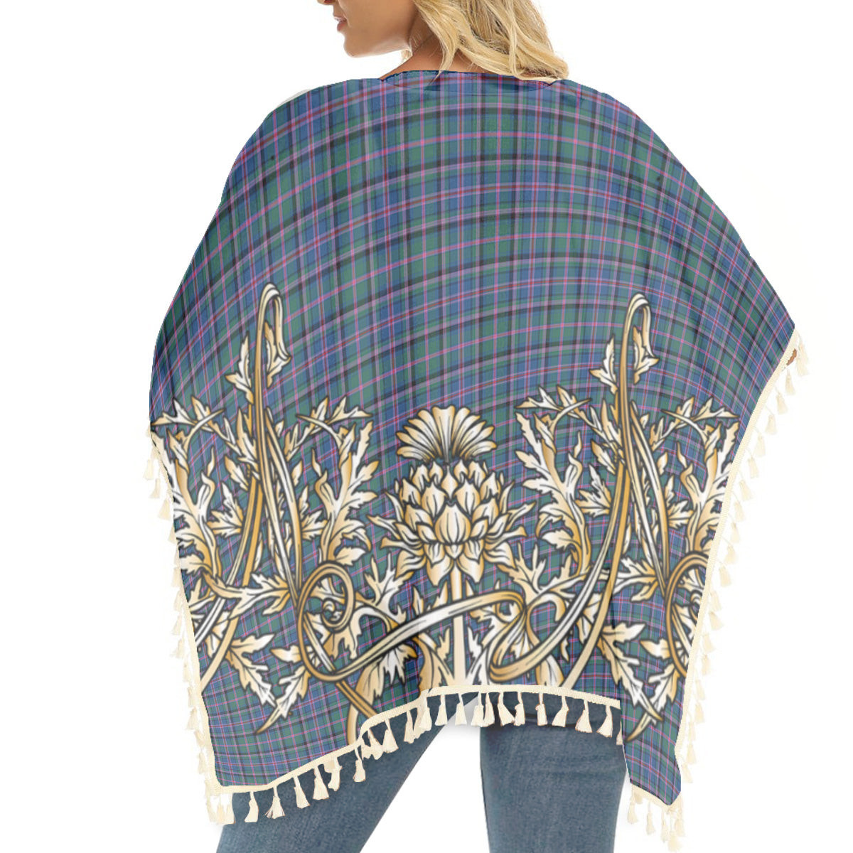 ScotsTee Shop Scottish Cooper SC Tartan Scotland Royal Golden Thistle Square Fringed Shawl