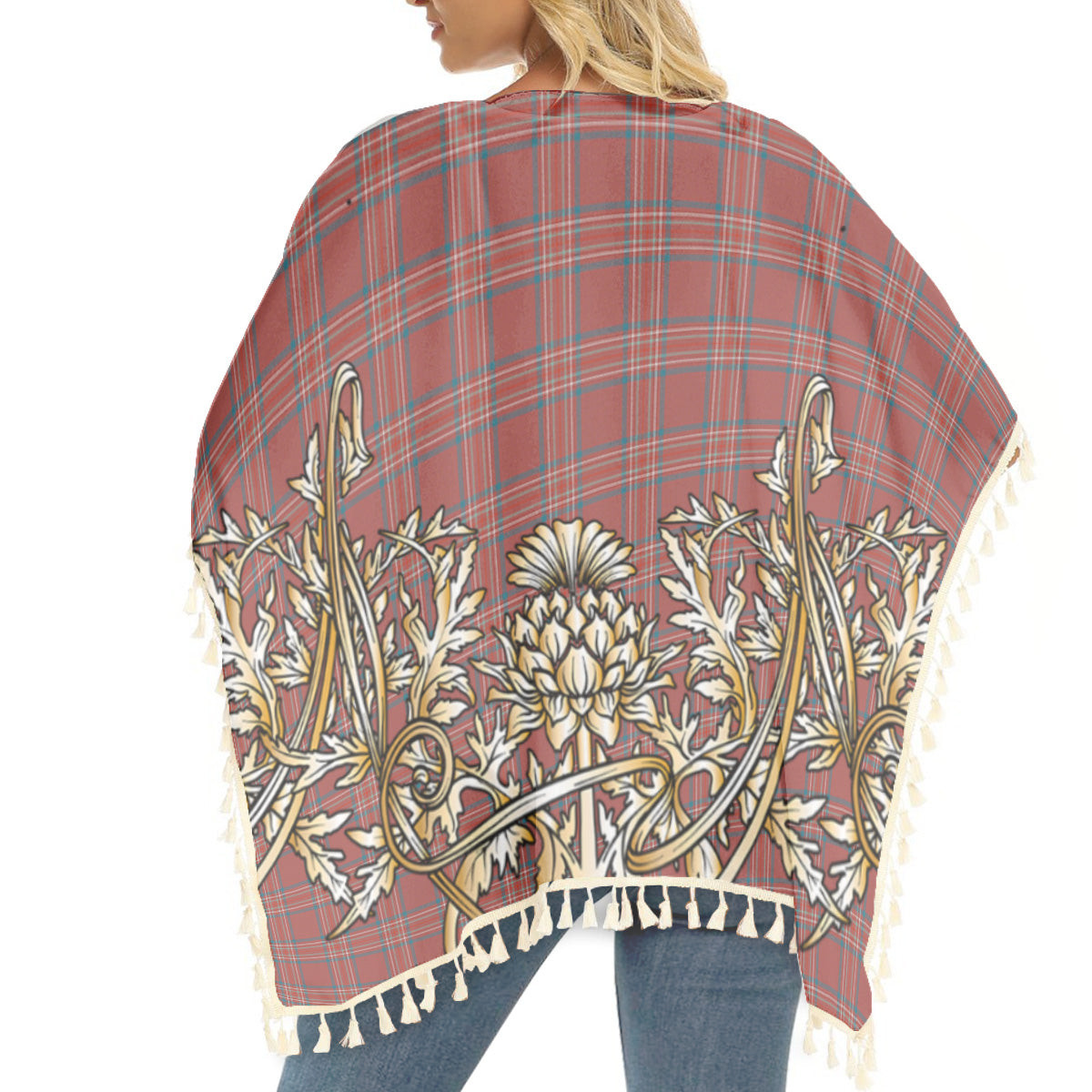 ScotsTee Shop Scottish Burnett Hunting Ancient Tartan Scotland Royal Golden Thistle Square Fringed Shawl
